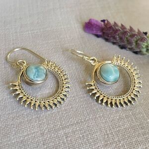 Larimar 925 Sterling Silver Natural Larimar Dangle Earrings! B O H O